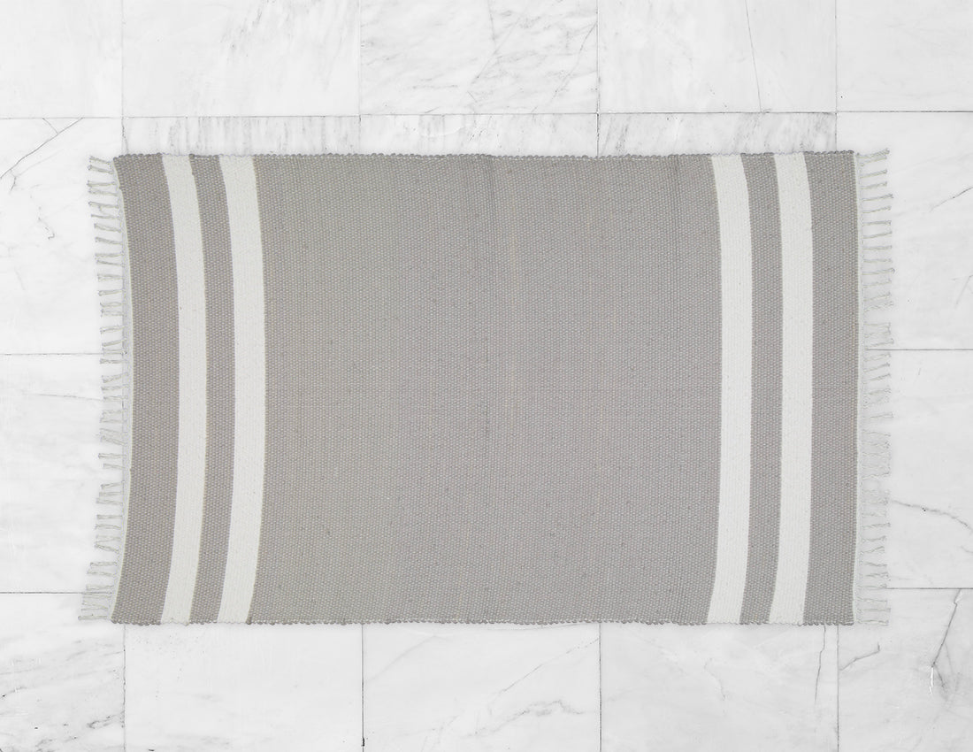 Cotton Dhurrie Grey with 2 White Stripes