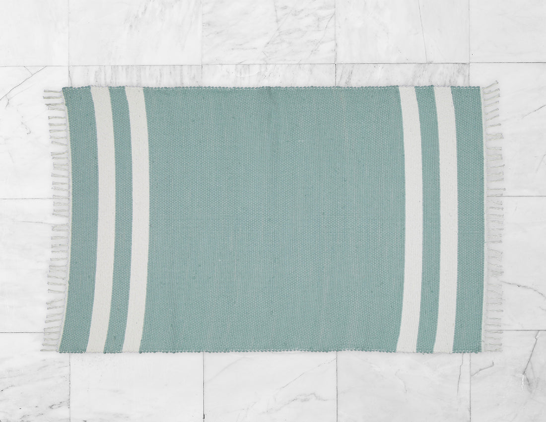 Cotton Dhurrie Duck Egg with 2 White Stripes