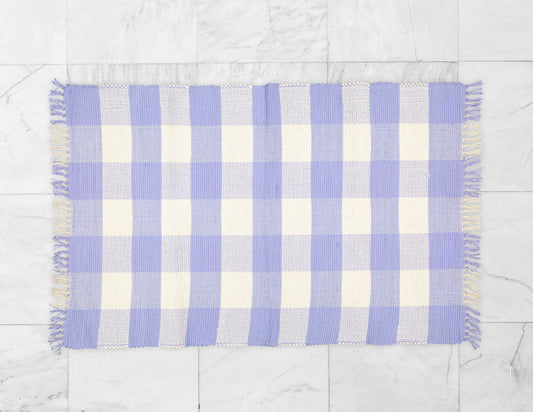 Dhurrie Tabby Natural and Perriwinkle Blue Checks