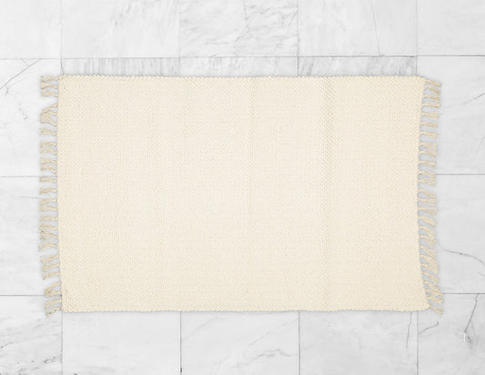 Cotton Dhurrie Rug Woven in a Hopsack Pattern, Natural.