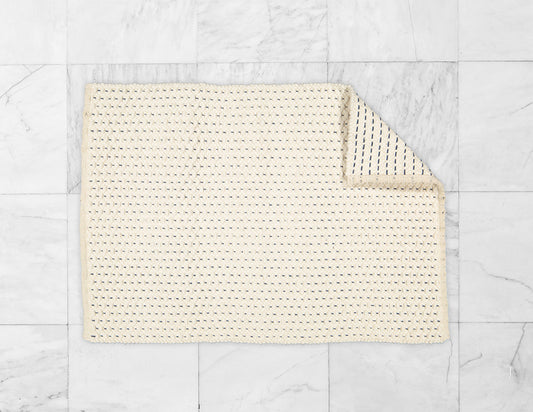 Fancy Twill Rug, Natural with Navy Pinstripe