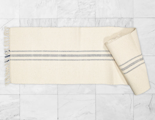 Table Runner, Natural with Navy Stripe