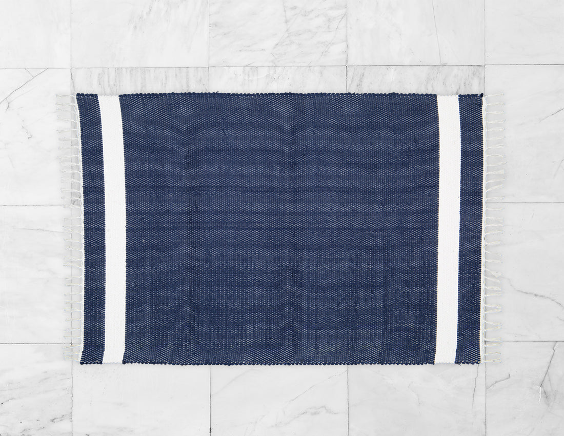 Cotton Dhurrie Tabby in Navy with White Band