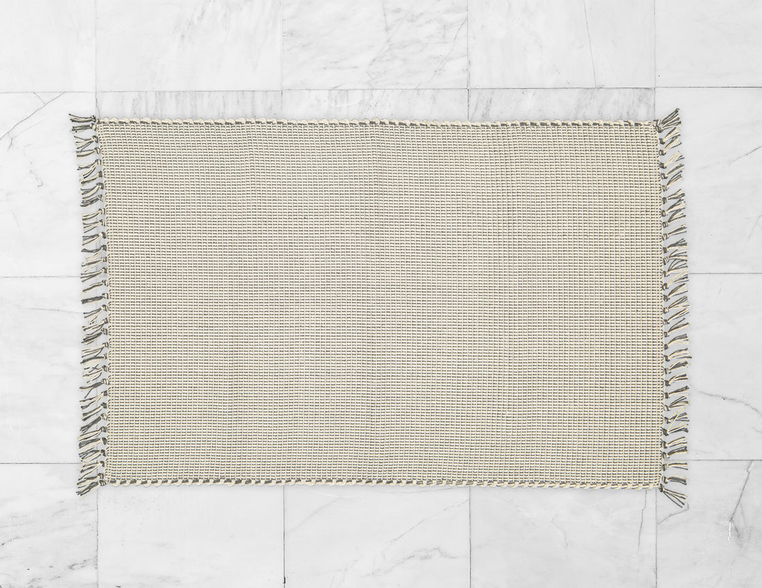 Dhurrie Dobby Weave Natural with Charcoal Pinstripe