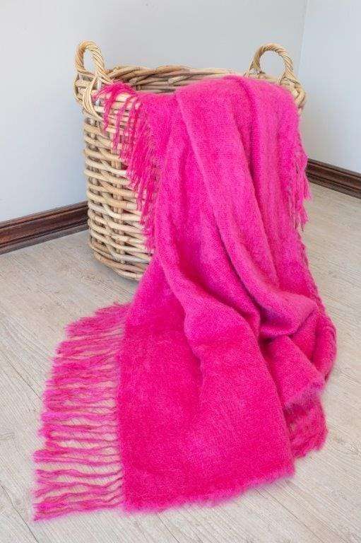 Cerise pink handwoven Mohair blanket