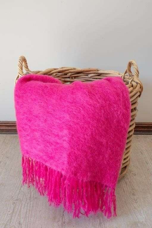Cerise pink handwoven Mohair blanket