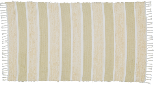 Dhurrie and Fluffy Bands Taupe and Natural Rug