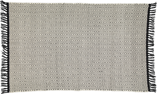 Cotton Dhurrie Natural Diamond Pattern on a Black Warp