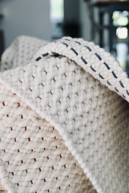 Fancy Twill Rug, Natural with Charcoal Pinstripe