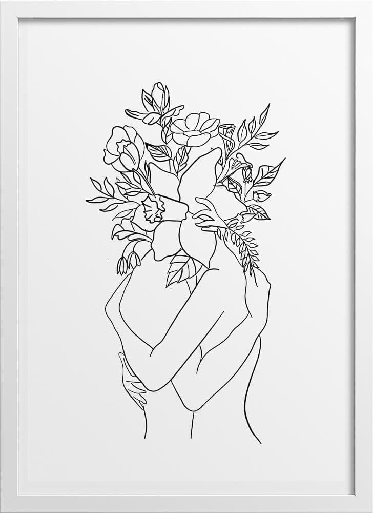 Flower Lovers Line Drawing Poster