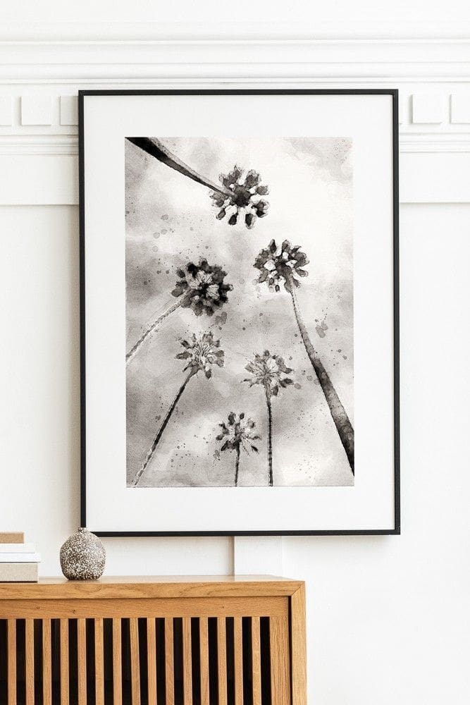 Watercolor Painting Black and White Palm Trees (2-Options)