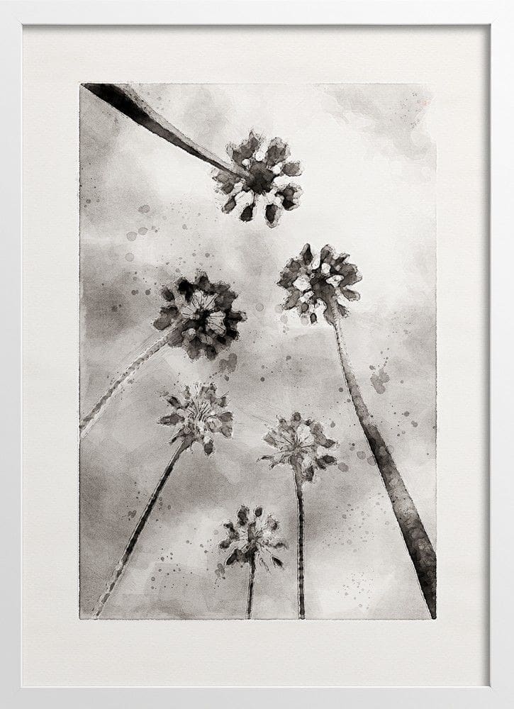 Watercolor Painting Black and White Palm Trees (2-Options)