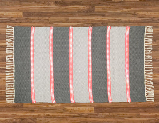 Plush Rug Option 2 Charcoal and Grey with Coral stripes