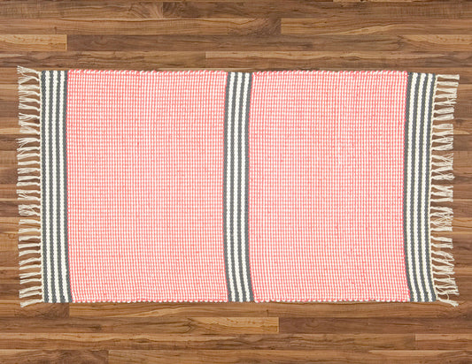 Plush Rug Option 3 Coral and Natural with Black and Natural Stripes