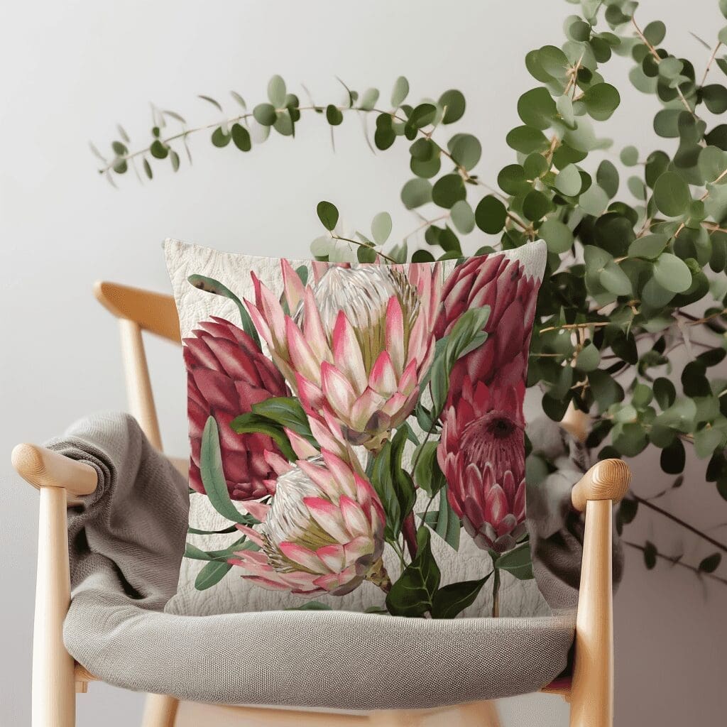 Protea on Cream Background Scatter Cushion COVER