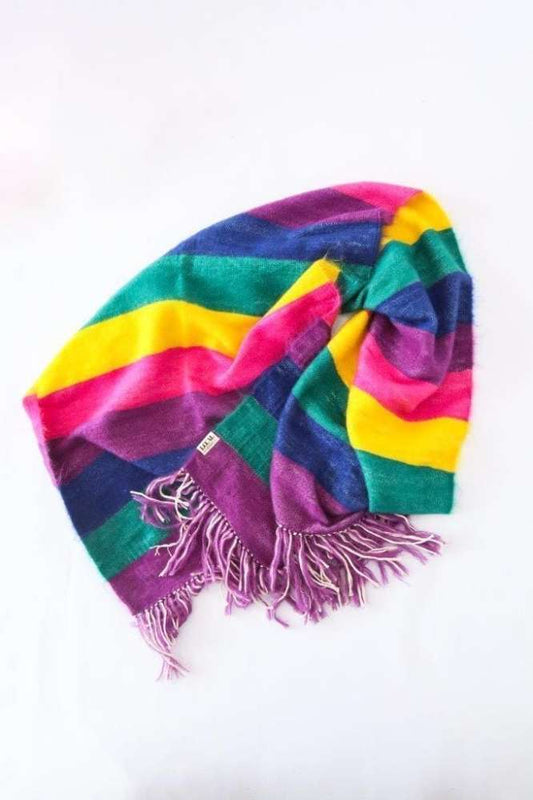 Vivid Rainbow Kid Mohair and Silk Wrap Handwoven