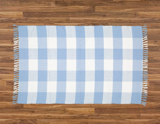 Dhurrie Tabby Sky Blue and White Checks