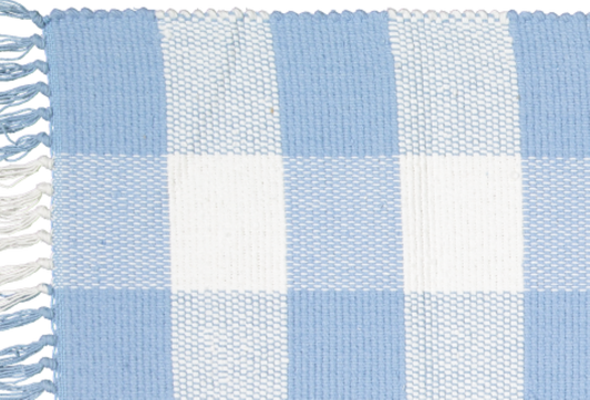 Dhurrie Tabby Sky Blue and White Checks