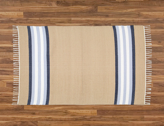 Cotton Dhurrie Dark Stone with Blue Stripes