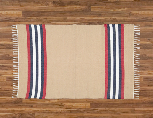 Cotton Dhurrie Dark Stone with Red stripes