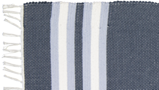 Cotton Dhurrie Navy with Blue and White Stripes