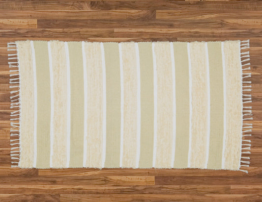 Dhurrie and Fluffy Bands Taupe and Natural Rug