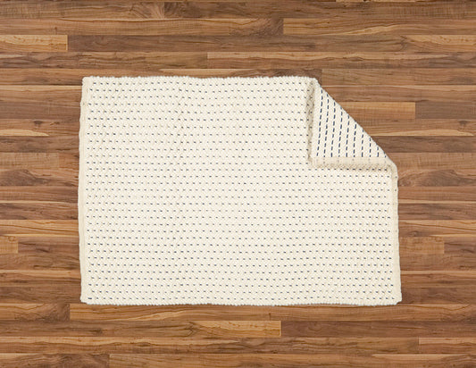 Fancy Twill Rug, Natural with Navy Pinstripe