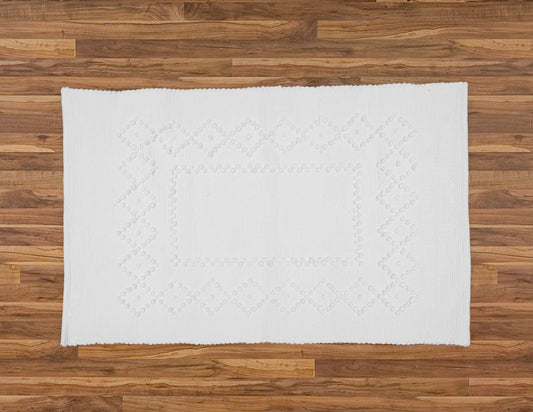 Rag Rug with Diamond Pattern, White.