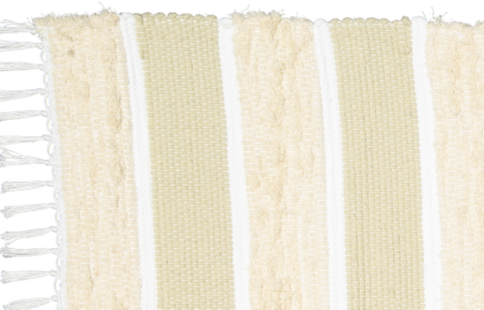 Toilet Pedestal Dhurrie and Fluffy Bands Taupe and Natural