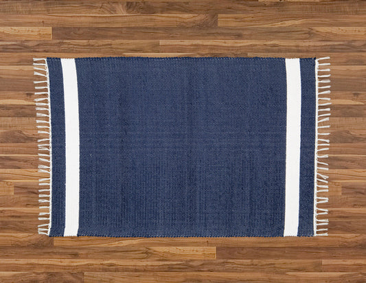 Cotton Dhurrie Tabby in Navy with White Band