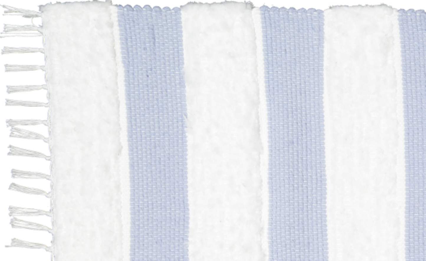 Dhurrie and Fluffy Bands Blue and White Rug