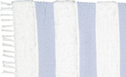 Dhurrie and Fluffy Bands Blue and White Rug