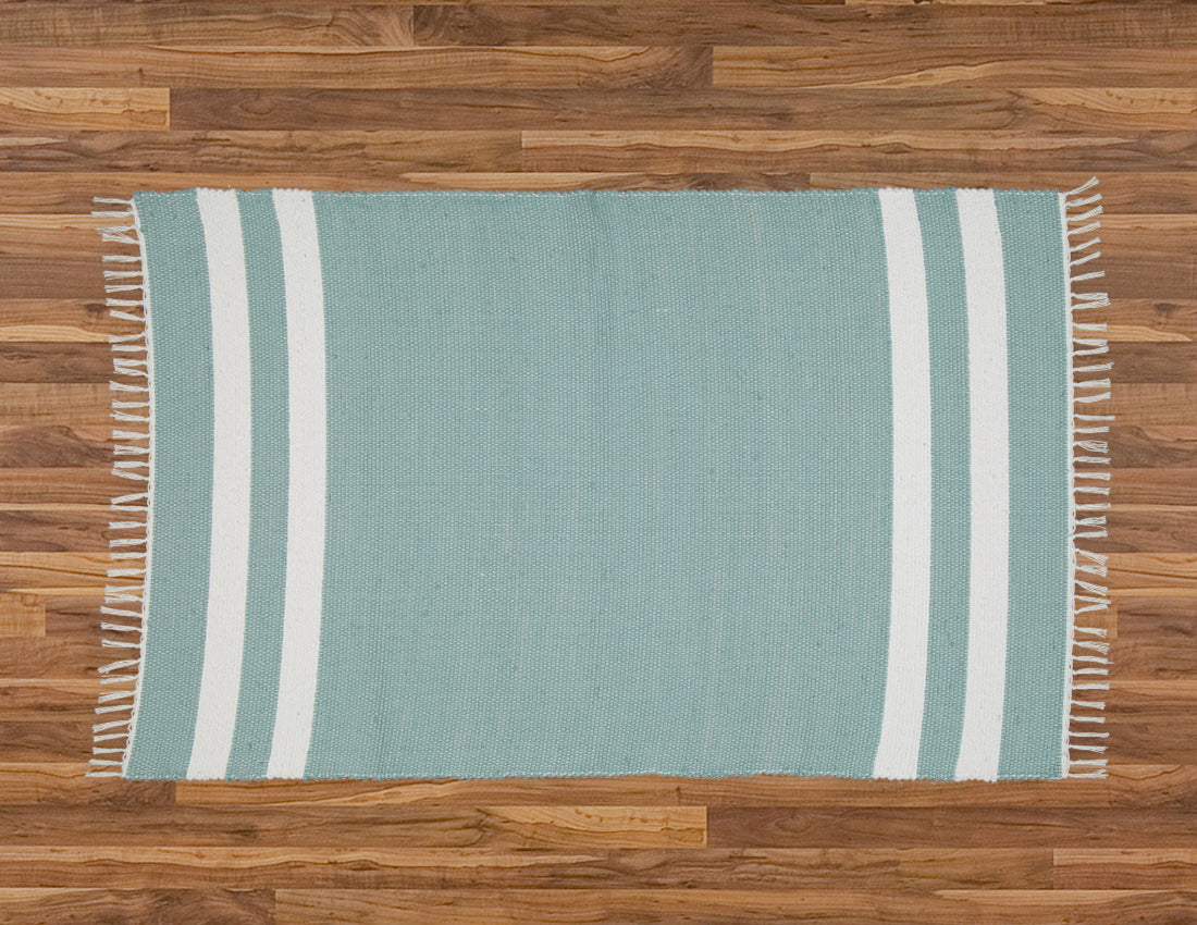 Cotton Dhurrie Duck Egg with 2 White Stripes