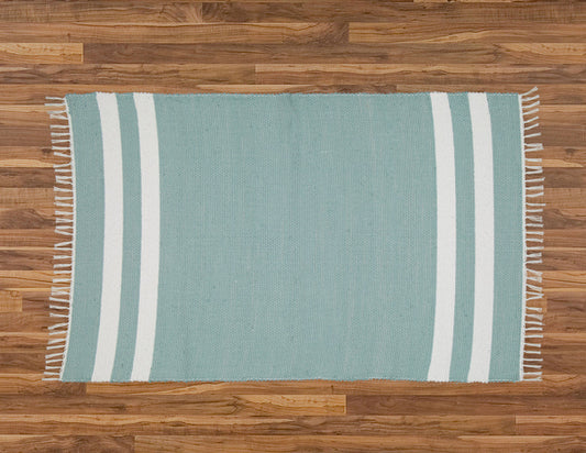 Cotton Dhurrie Duck Egg with 2 White Stripes