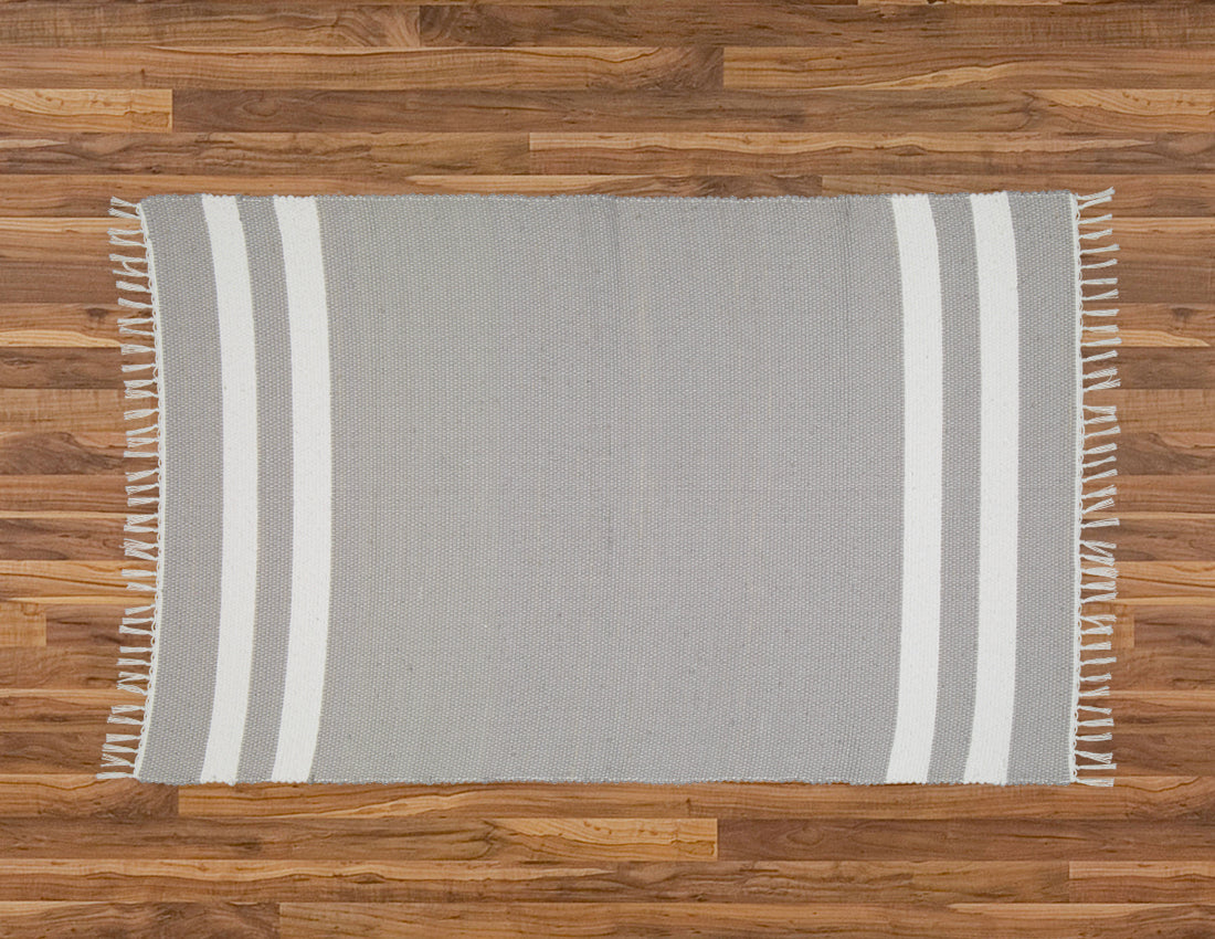 Cotton Dhurrie Grey with 2 White Stripes
