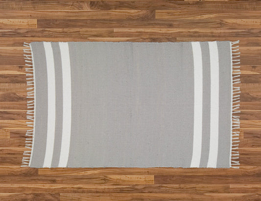 Cotton Dhurrie Grey with 2 White Stripes