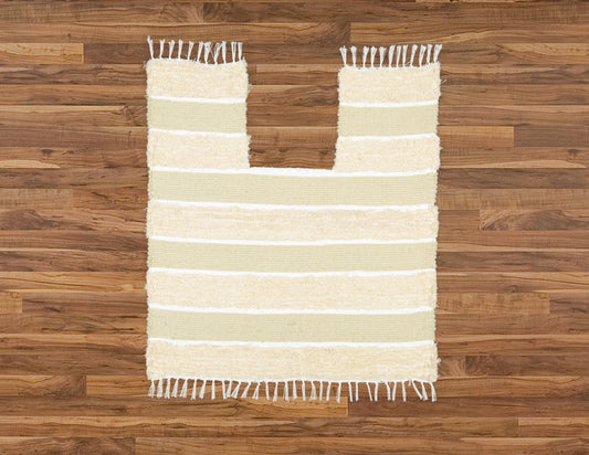 Toilet Pedestal Dhurrie and Fluffy Bands Taupe and Natural