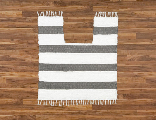 Toilet Pedestal Dhurrie and Fluffy Bands Charcoal and White