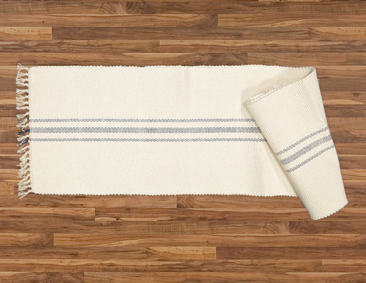 Table Runner, Natural with Navy Stripe