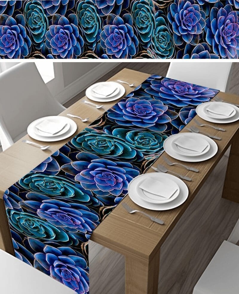 Blue Velvet Succulent Table Runner
