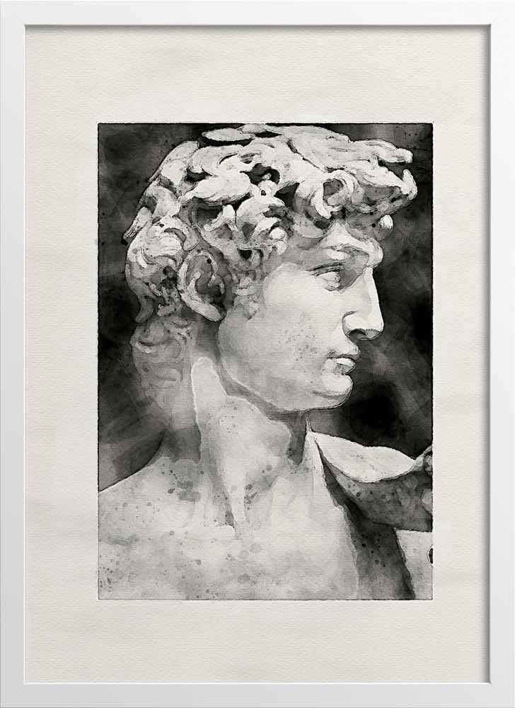 David Watercolor Statue Poster
