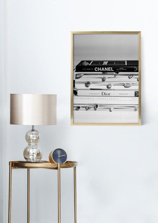Editorial Fashion Stacked Books Poster (Black & White)