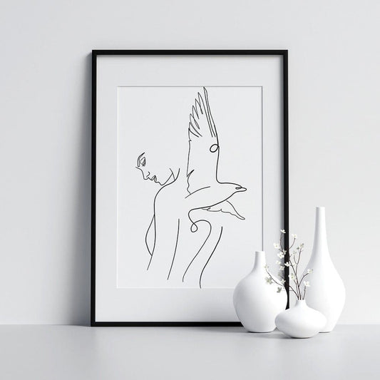 Free With Nature Line Drawing Form Poster