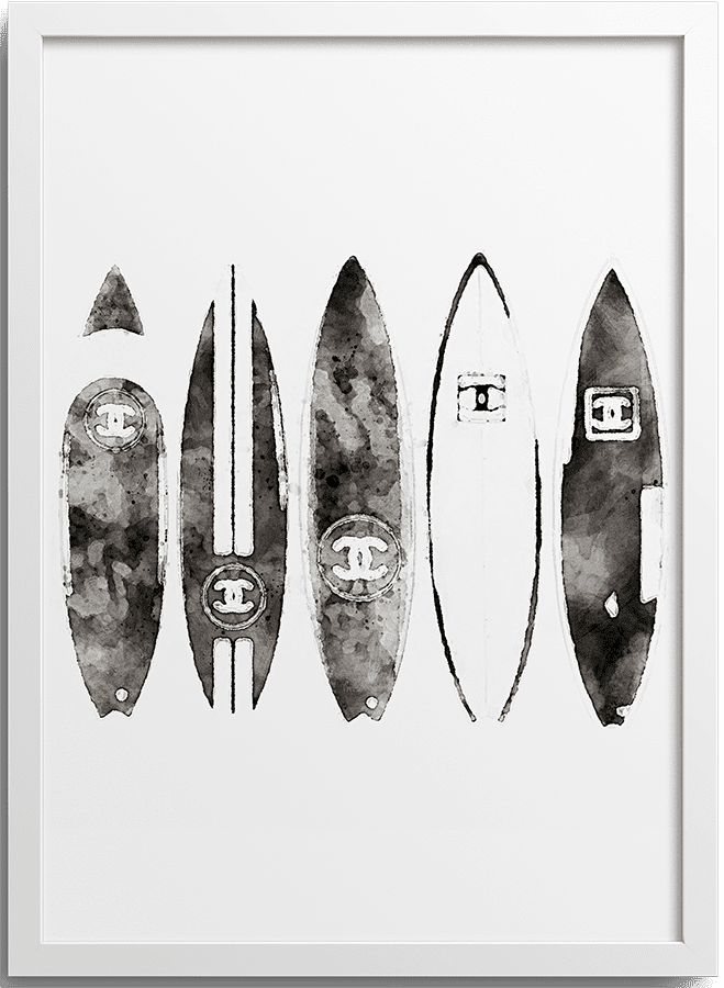 Watercolor beach coco surfboards poster
