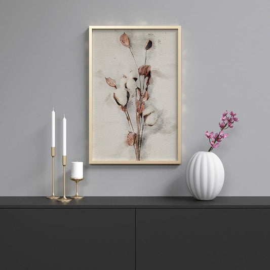 Watercolor dried cotton stem poster | N01