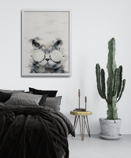 Watercolor French fashion art cat poster | N01