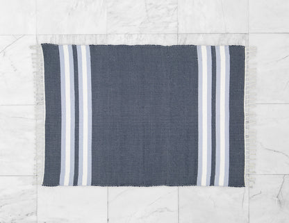 Cotton Dhurrie Navy with Blue and White Stripes
