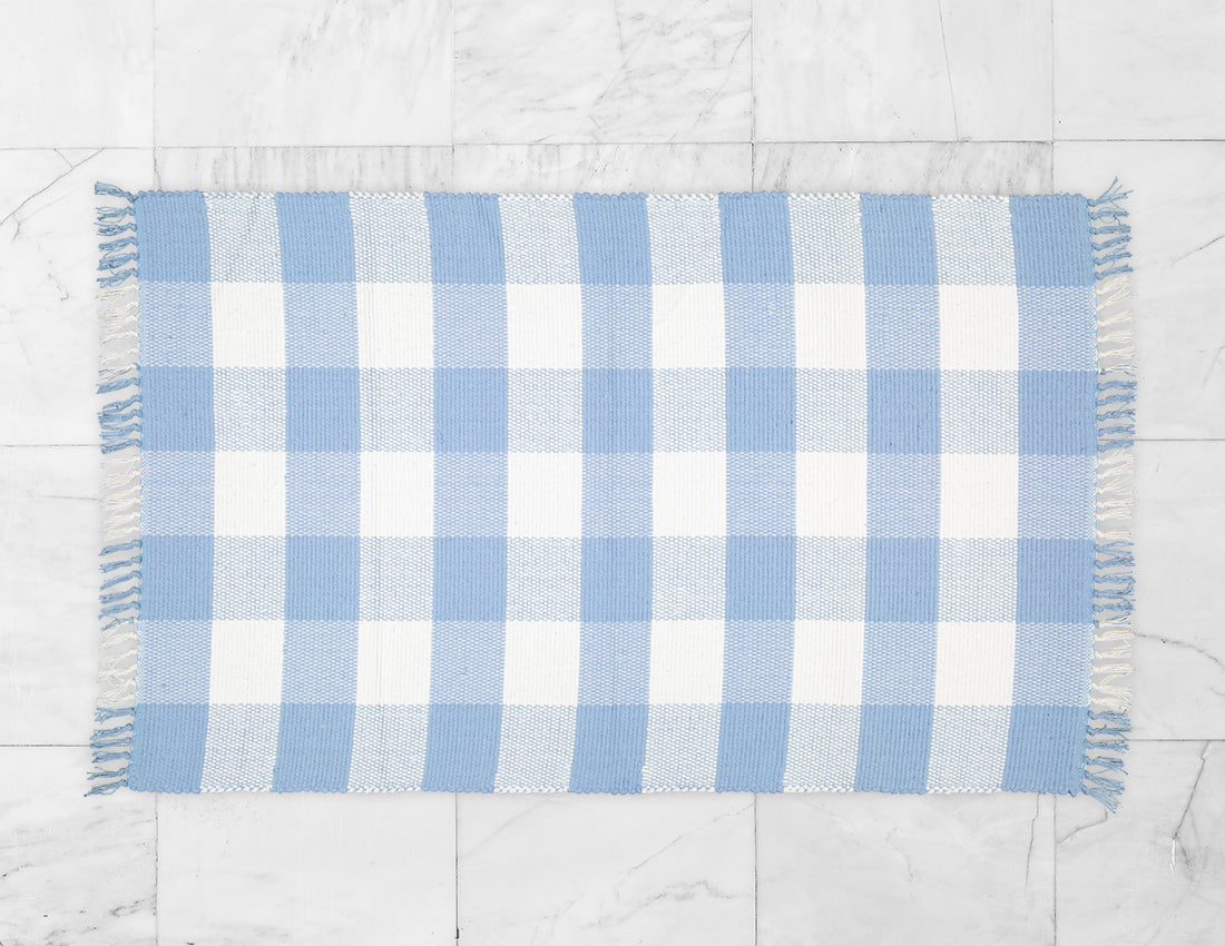 Dhurrie Tabby Sky Blue and White Checks
