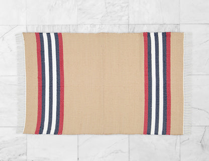 Cotton Dhurrie Dark Stone with Red stripes