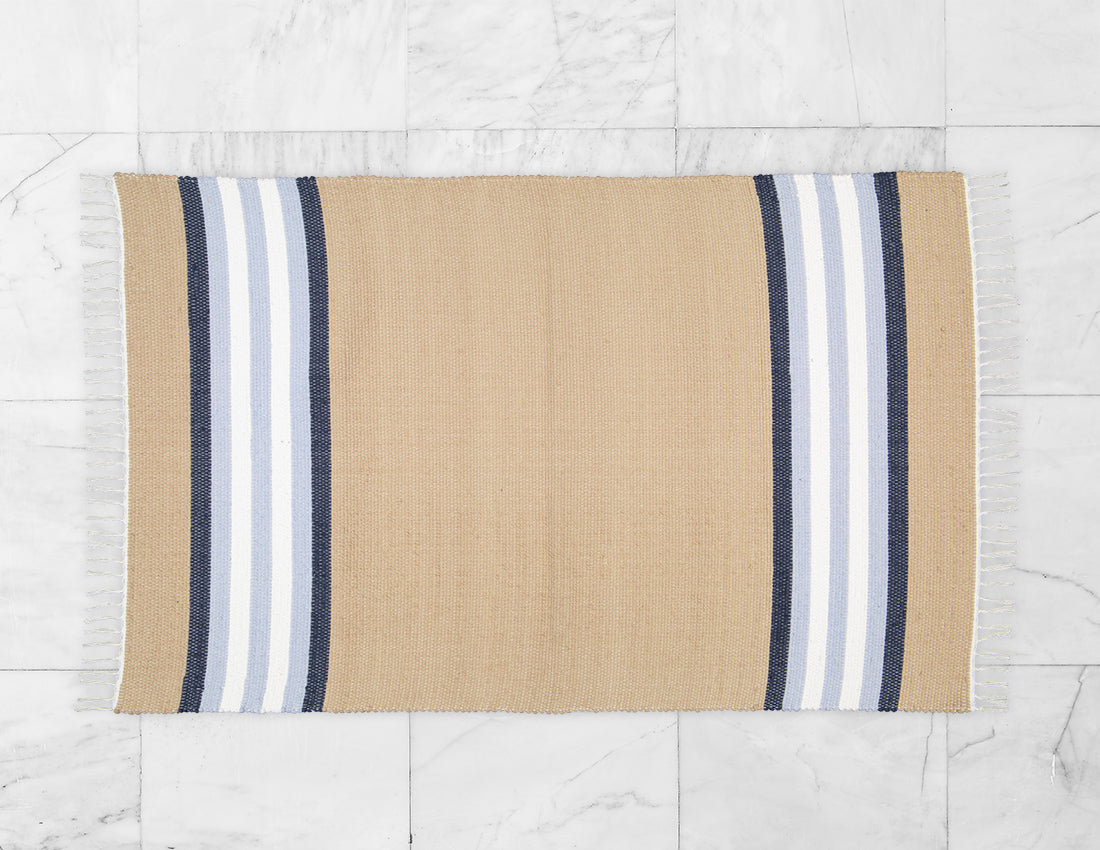 Cotton Dhurrie Dark Stone with Blue Stripes